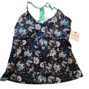 NWT Arizona Jean Co. Women's Mint Green Navy Blue Swimwear Top L See photos
